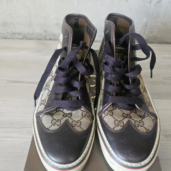 Gucci Mens Brown High-Top Sneakers 10 1/2 - Picture 6 of 6